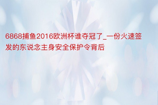 6868捕鱼2016欧洲杯谁夺冠了_一份火速签发的东说念主身安全保护令背后