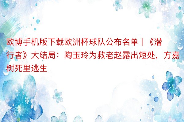 欧博手机版下载欧洲杯球队公布名单 | 《潜行者》大结局：陶玉玲为救老赵露出短处，方嘉树死里逃生