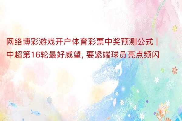 网络博彩游戏开户体育彩票中奖预测公式 | 中超第16轮最好威望, 要紧端球员亮点频闪