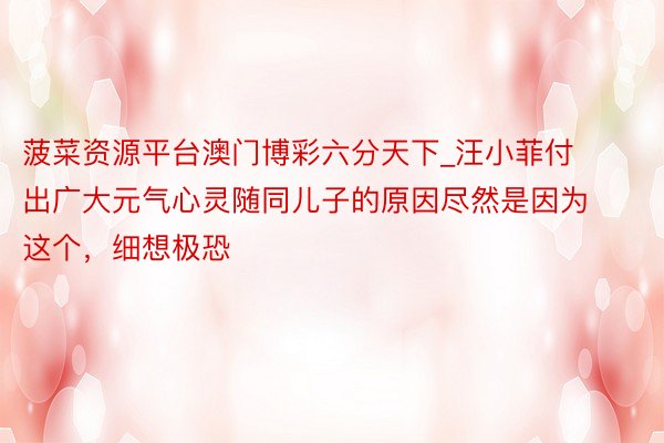 菠菜资源平台澳门博彩六分天下_汪小菲付出广大元气心灵随同儿子的原因尽然是因为这个，细想极恐